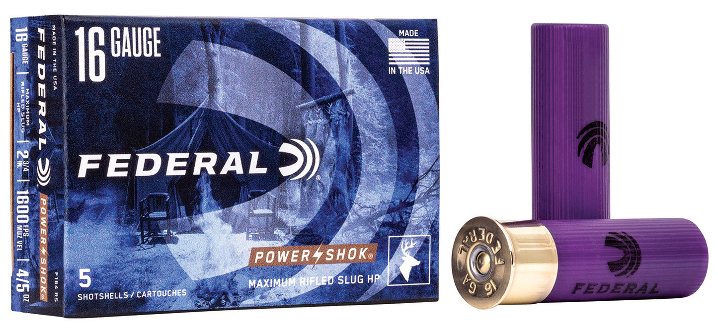 Federal F164RS Power-Shok Shotshell 16 Gauge 2.75" 7/8 oz Rifled Slug Shot 5 Per Box/ 50 Cs