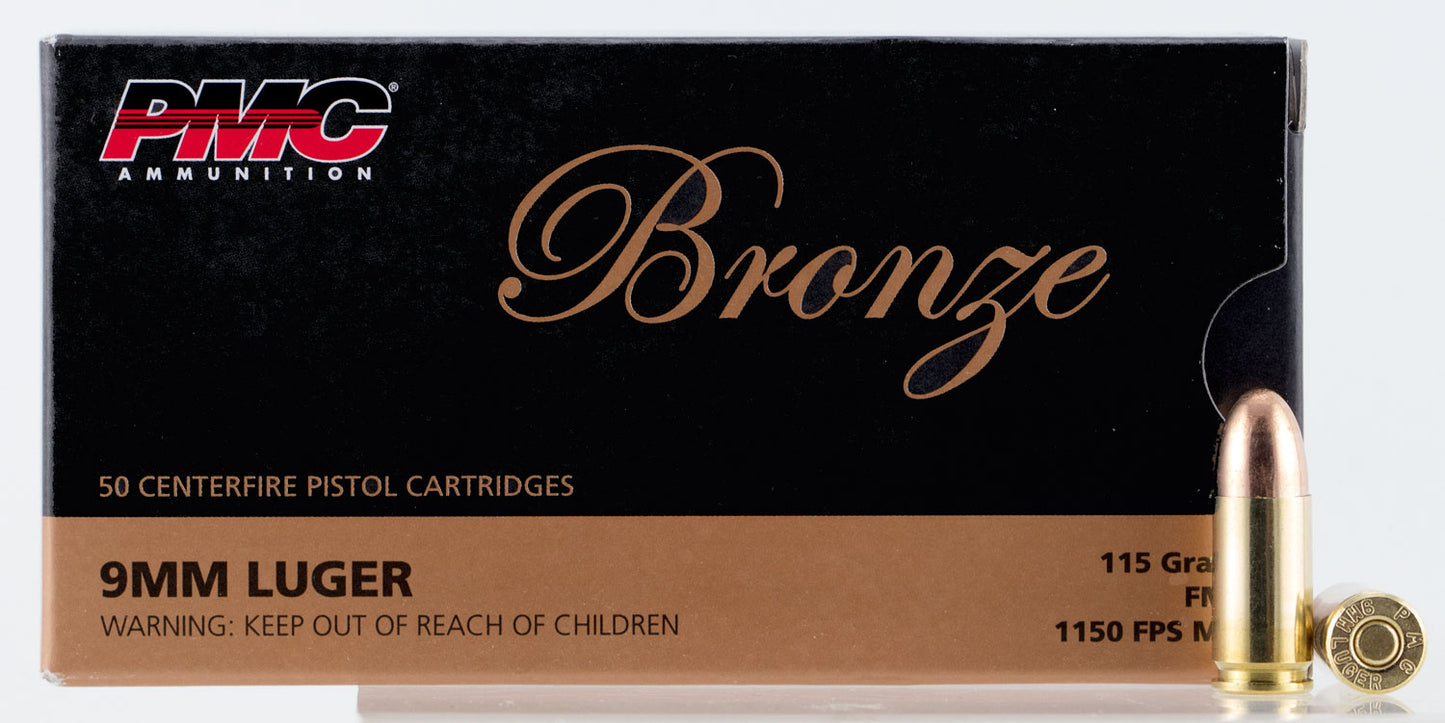 PMC 9A Bronze Target 9mm Luger 115 gr Full Metal Jacket (FMJ) 50 Per Box/ 20 Cs