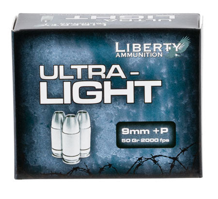 Liberty Ammunition LAUL9052 Ultra-Light Protection 9mm Luger +P 50 gr Lead-Free Fragmenting Hollow Point - 20