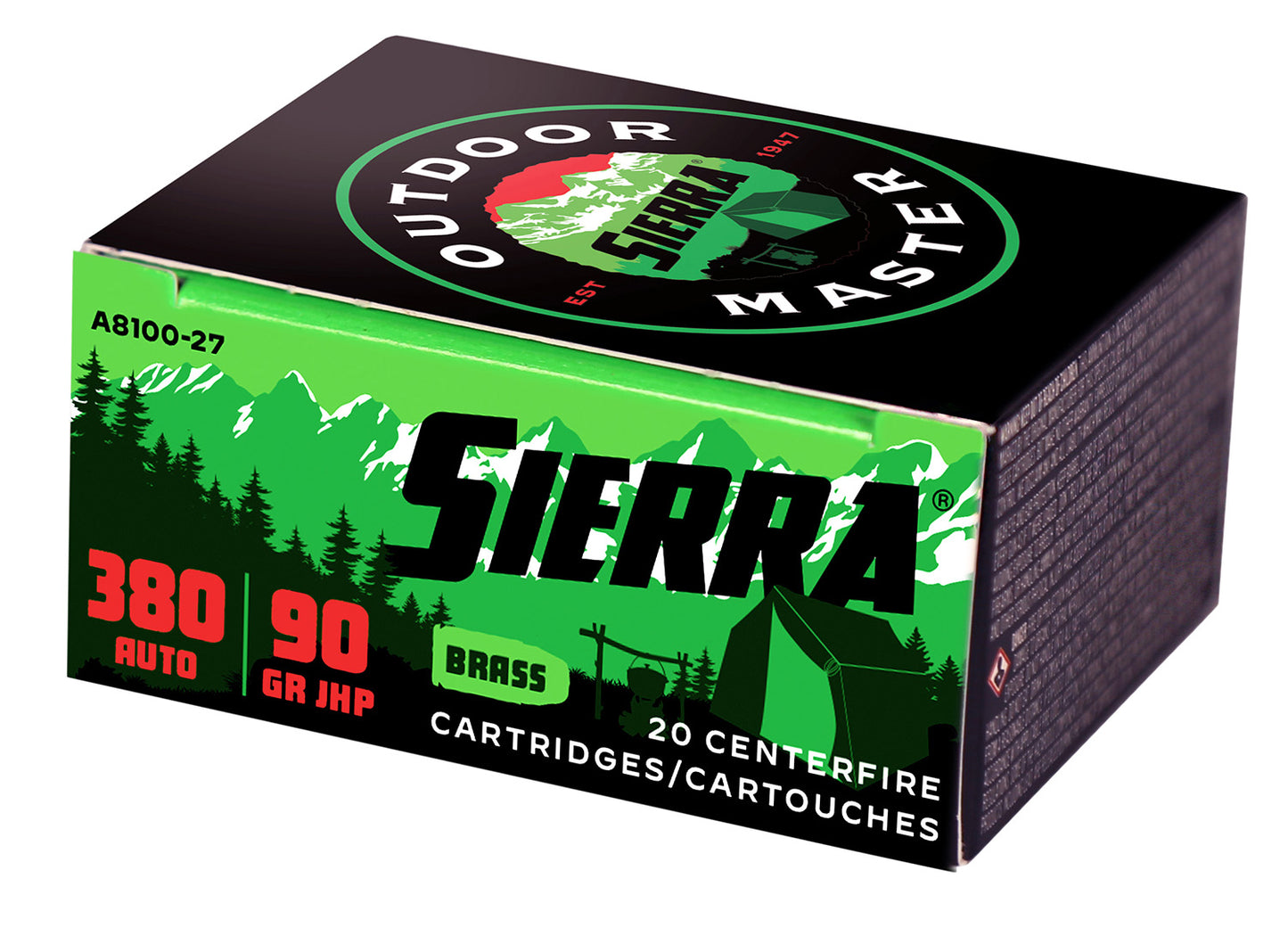 Sierra A810027 Outdoor Master 380 ACP 90 gr Jacket Hollow Point Sport Master 20 Bx/ 10 Cs