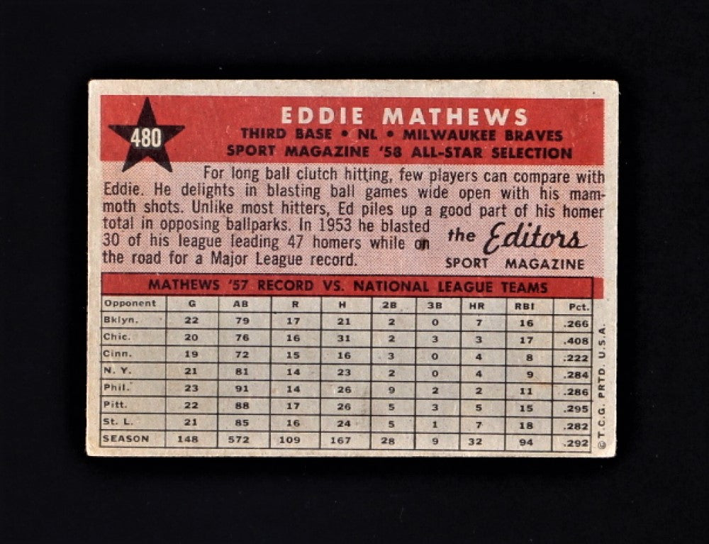 Eddie Mathews 1958 Topps #480 AS