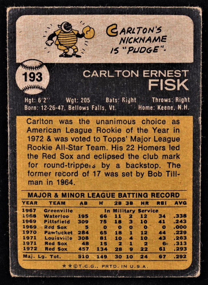 Carlton Fisk 1973 Topps #193