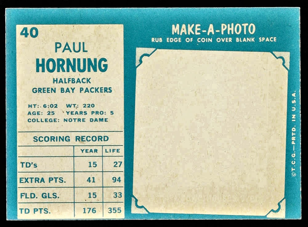 Paul Hornung 1961 Topps #40