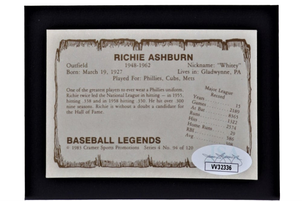 Richie Ashburn Signed 1980-83 Pacific Legends #94 (JSA)