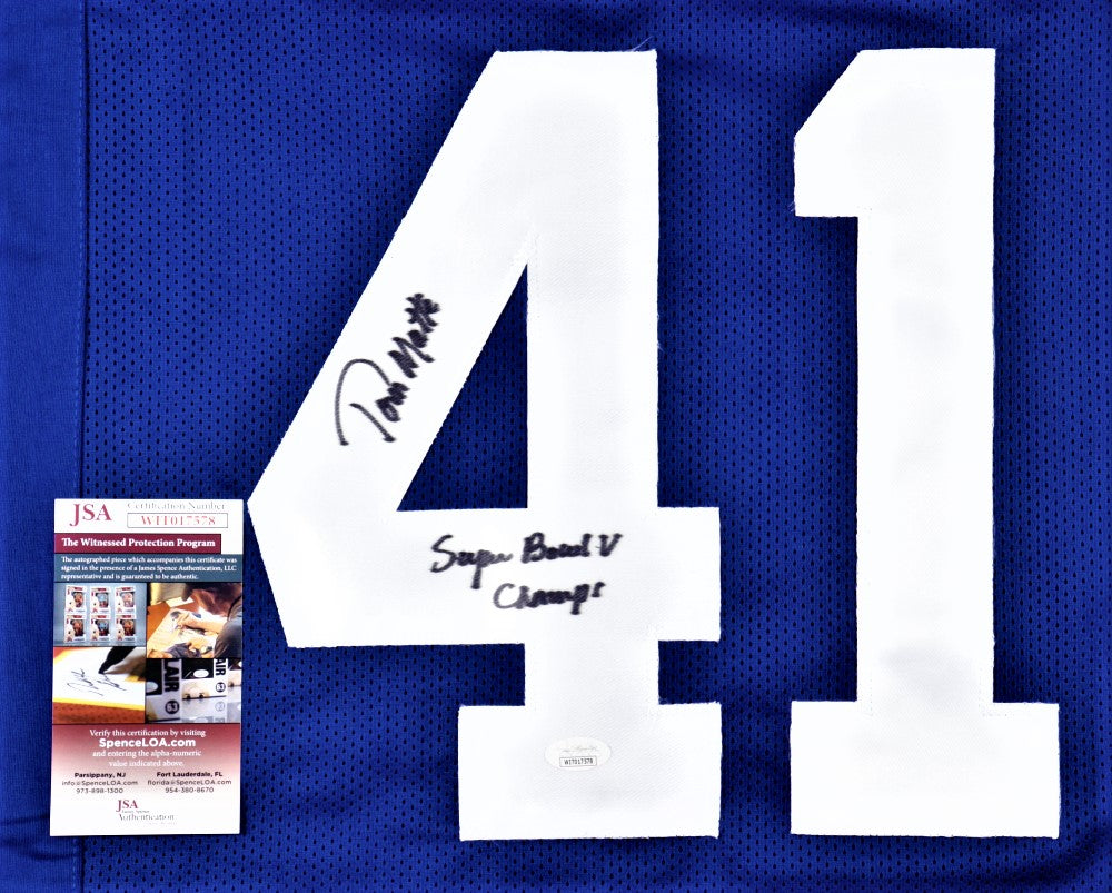 Tom Matte Signed Jersey Inscribed "Super Bowl V Champs" (JSA