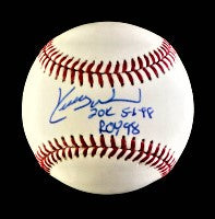 Kerry Wood Signed ONL Baseball Inscribed "20k 5-6-98" & "ROY 98" (JSA)