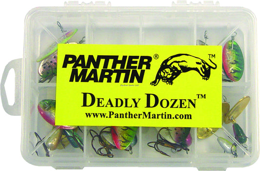 Panther Martin DDHG Deadly Dozen Holographic Spinner Kit, #4/#6/#9, Rainbow Trout/Chartreuse/Silver/Gold, 12/Pack