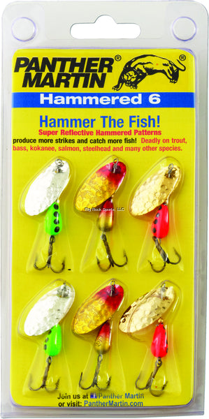 Panther Martin PMHM6 Hammered Regular Spinner, #4/#6, 1/4 oz/1/8 oz, Gold/Silver/Yellow Red, 6/Pack