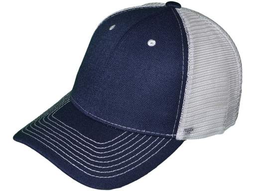 Polyester Snapback Trucker Hat - Navy Blue/White