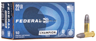 Federal 510 Champion Rimfire Rifle Ammo 22 LR, Solid, 40 Grains, 1240 fps, 50 Rounds, Boxed