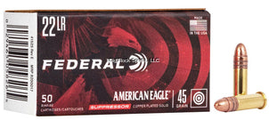 Federal AE22SUP1 American Eagle Suppressor Rifle Ammo 22 LR, CPS, 45 Grains, 970 fps, 50 Rounds, Boxed