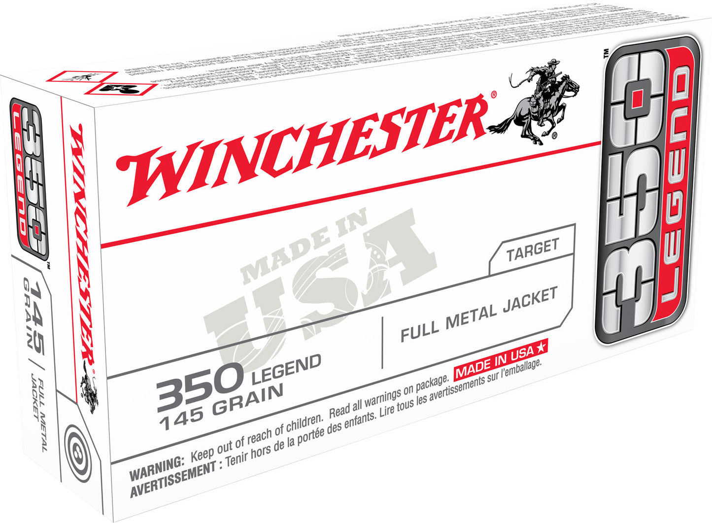 Winchester Ammo USA3501 USA 350 Legend 145 gr 2350 fps Full Metal Jacket (FMJ) 20 Bx/10 Cs