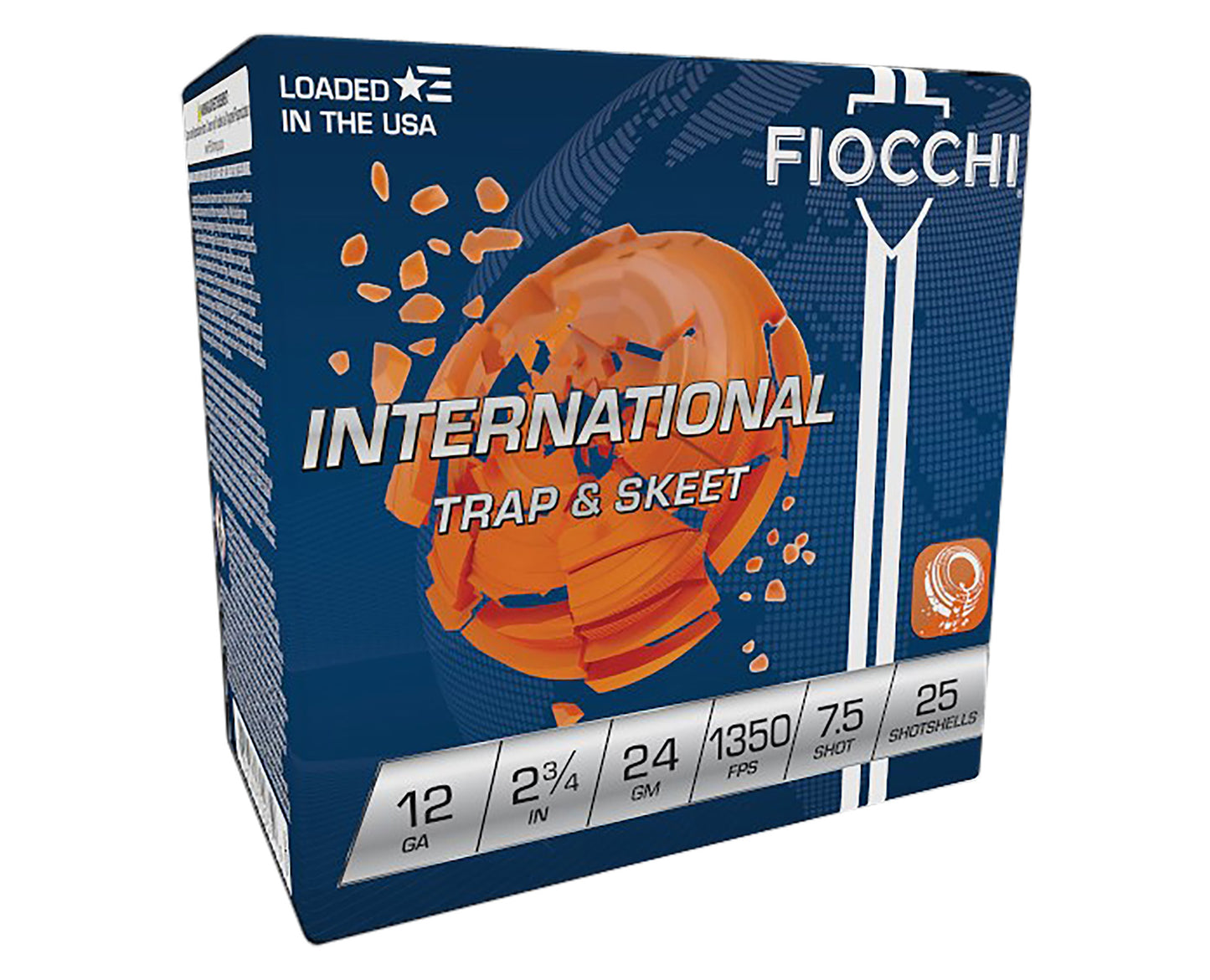 Fiocchi 12IN2475 Exacta Target International Trap & Skeet 12 Gauge 2.75" 24 gram 1350 fps 7.5 Shot 25 Bx/10 Cs