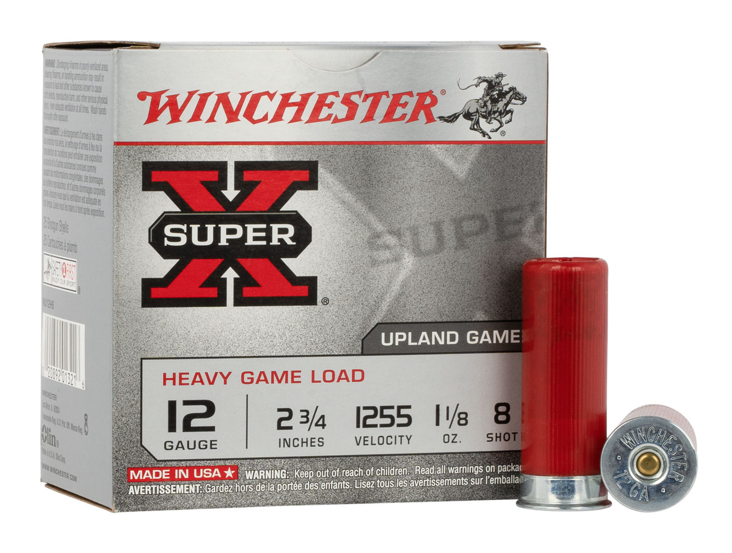 Winchester Ammo XU12H8 Super X Heavy Game Load 12 Gauge 2.75" 1 1/8 oz 1255 fps 8 Shot 25 Bx/10 Cs