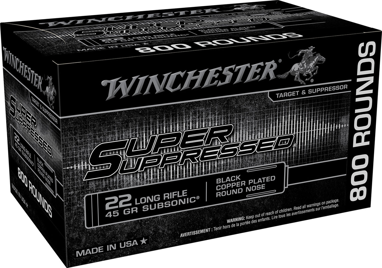 Winchester Ammo SUP22LRB Super Suppressed 22 LR 45 gr Black Copper Plated Round Nose 800 Bx/ 2 Cs (Bulk)