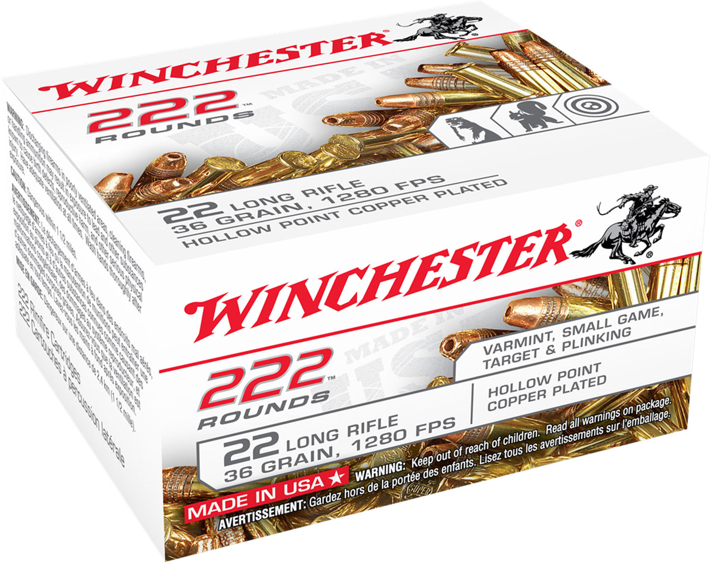 Winchester Ammo 22LR222HP USA 22 LR 36 gr Copper Plated Hollow Point (CPHP) 222 Bx/10 Cs (Bulk)