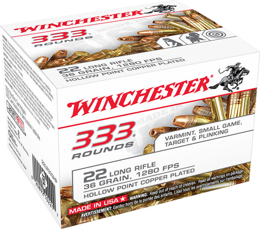 Winchester Ammo 22LR333HP USA 22 LR 36 gr Copper Plated Hollow Point (CPHP) 333 Bx/10 Cs (Bulk)