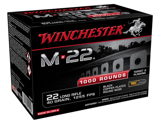 Winchester Ammo S22LRT M-22 22 LR 40 gr Black Copper Plated Round Nose 1000 Bx/2 Cs (Bulk)