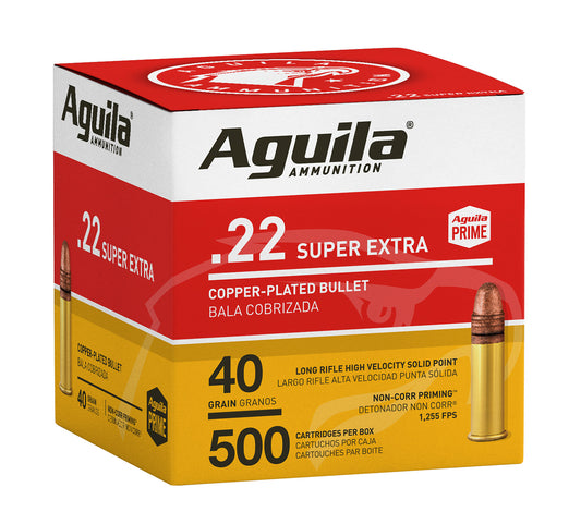 Aguila 1B221115 Super Extra Rimfire 22 LR 40 gr Copper-Plated Solid Point 500 Per Box/ 4 Cs