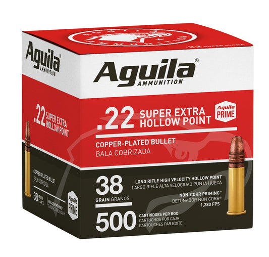 Aguila 1B221118 Super Extra Rimfire 22 LR 38 gr Copper Plated Hollow Point (CPHP) 500 Per Box/ 4 Cs