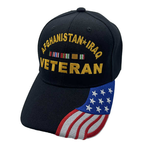 Afghanistan Iraq Veteran Ribbon w/ Flag Bill Cap