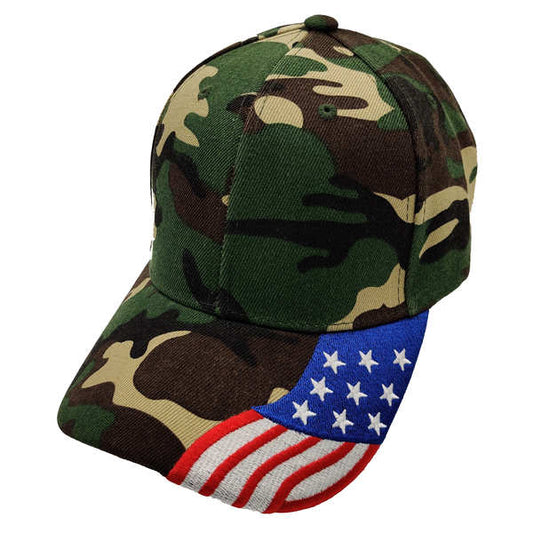 US Flag Bill Cap - Green Camo