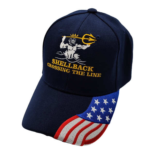 Shellback Crossing The Line w/ Flag Bill Cap - Navy Blue