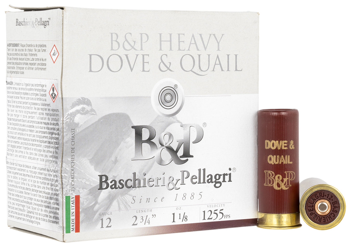 B&P 12B18D8 Dove & Quail High Velocity 12 Gauge 2.75" 1 1/8 oz 8 Shot 25 Per Box/ 10 Cs