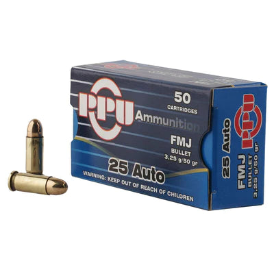 50 Round Box - 25 Auto Prvi Partizan 50 Grain FMJ Ammo