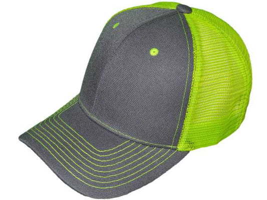 Polyester Snapback Trucker Hat - Dark Gray/Neon Yellow