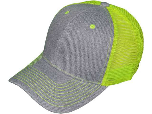 Polyester Snapback Trucker Hat - Heather Gray/Neon Yellow