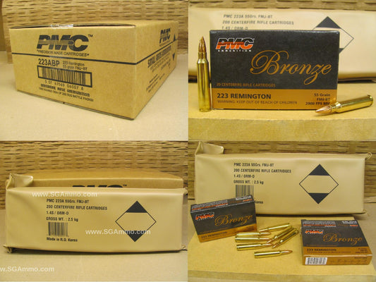 223 Rem PMC 55 Grain FMJ - 1000 Round Case in Battle Packs