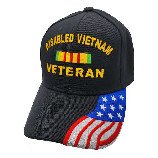 Disabled Vietnam Veteran Ribbon w/ Flag Bill Cap - Black