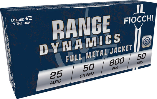 25 ACP 50 gr Full Metal Jacket (FMJ) Fiocchi 25AP Range Dynamics Pistol  50 Per Box/ 20 Cs