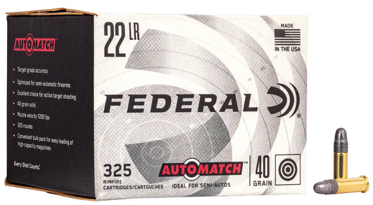 Federal AM22 Champion Training Auto Match 22 LR 40 gr Lead Round Nose (LRN) 325 Per Box/ 10 Cs