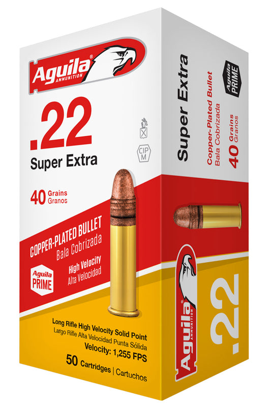 Aguila 1B220328 Super Extra Rimfire 22 LR 40 gr Copper-Plated Solid Point 50 Per Box/ 40 Cs