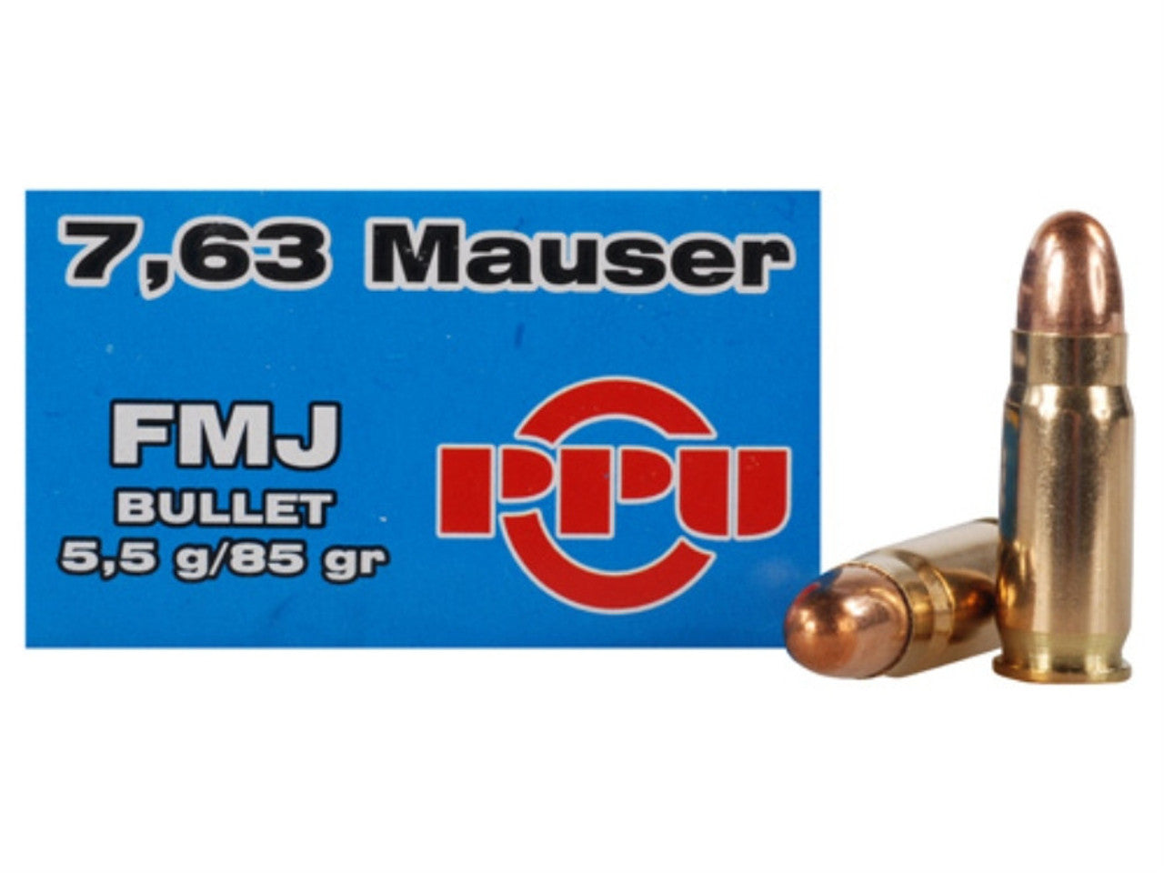 7.63 Mauser Ammo - 85 Grain FMJ - 500 Round Case