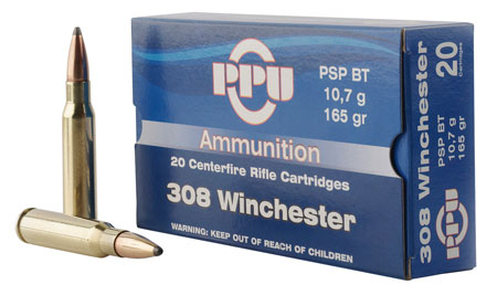 PPU PP3082 Standard Rifle Rifle 308 Win 165 gr Pointed Soft Point Boat-Tail (PSPBT) 20 Per Box/ 10 Cs