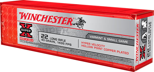 Winchester Ammo XHV22LR Super-X 22 LR 40 gr Hyper Velocity Hollow Point Copper Plated 100 Bx/20 Cs