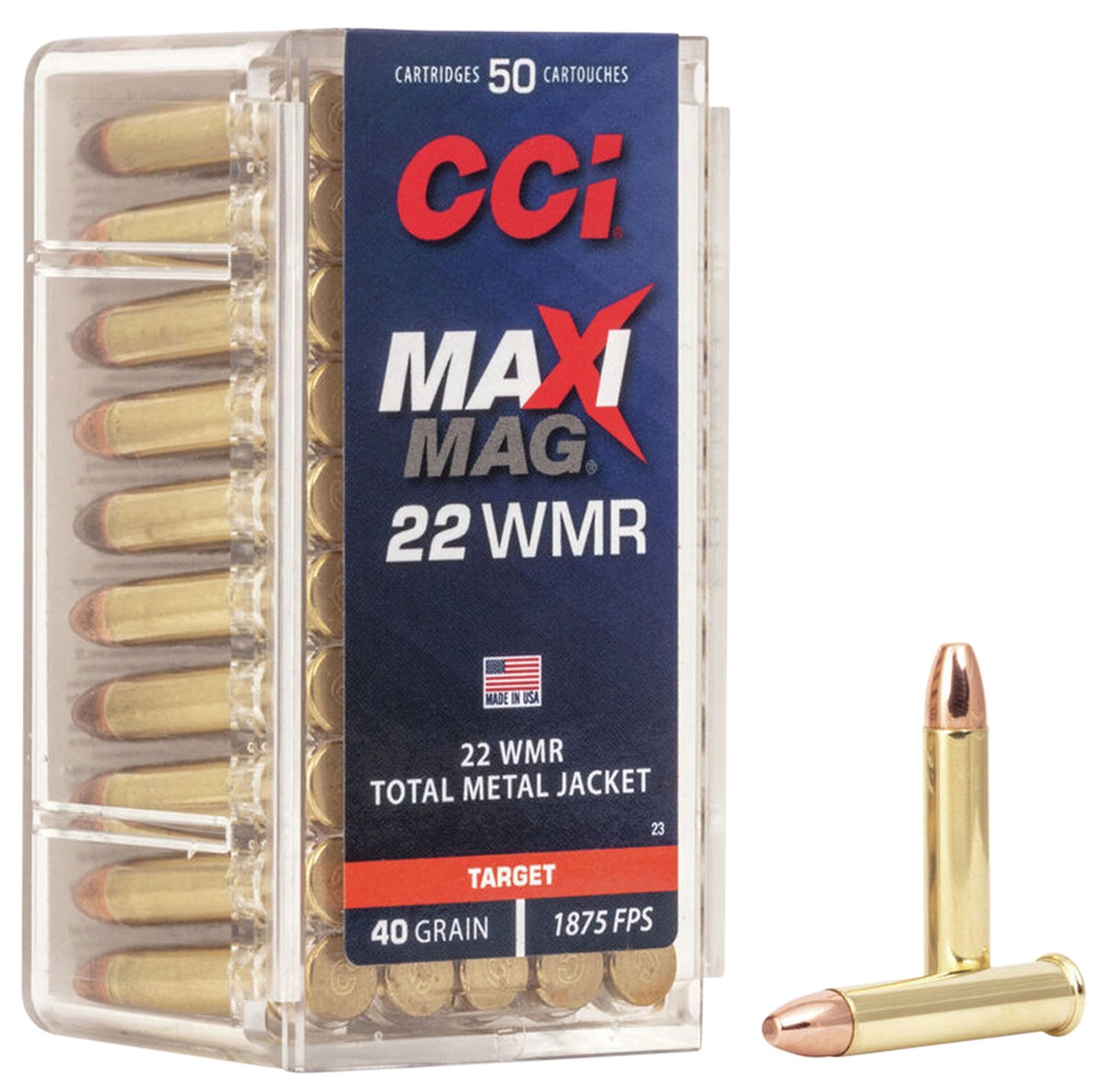 CCI 0023 Maxi-Mag Rimfire 22 WMR 40 gr Total Metal Jacket (TMJ) 50 Per Box/ 40 Cs