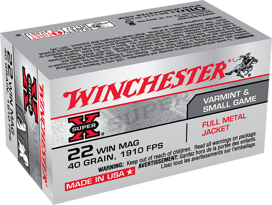 Winchester Ammo X22M Super X 22 WMR 40 gr Full Metal Jacket (FMJ) 50 Bx/40 Cs