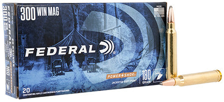 Federal 300WBS Power-Shok Hunting 300 Win Mag 180 gr Jacketed Soft Point (JSP) 20 Per Box/ 10 Cs