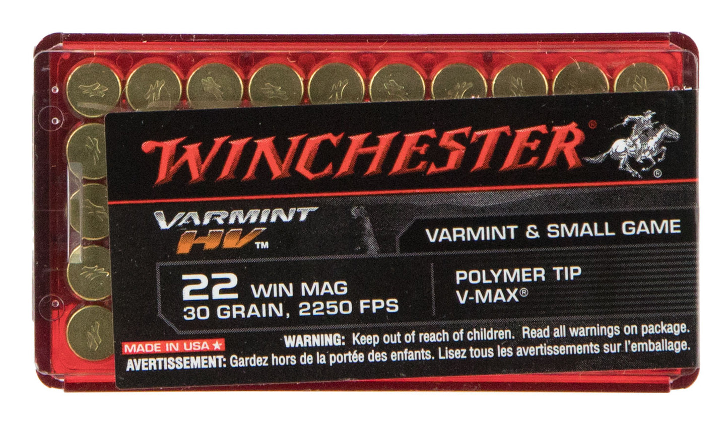 Winchester Ammo S22M2PT Varmint HV 22 WMR 30 gr 2250 fps Hornady V-Max (VMX) 50 Bx/20 Cs