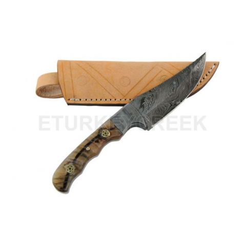 Wild Turkey Damascus Collection 9" Hunting knife w/ ram horn handle