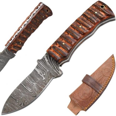 Old Ram Handmade Full Tang Damascus Steel Blade Hunting Knife Brown Wood Handle