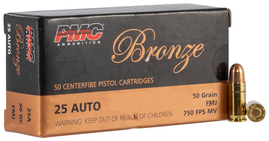 PMC 25A Bronze Target 25 ACP 50 gr Full Metal Jacket (FMJ) 50 Per Box/ 20 Cs