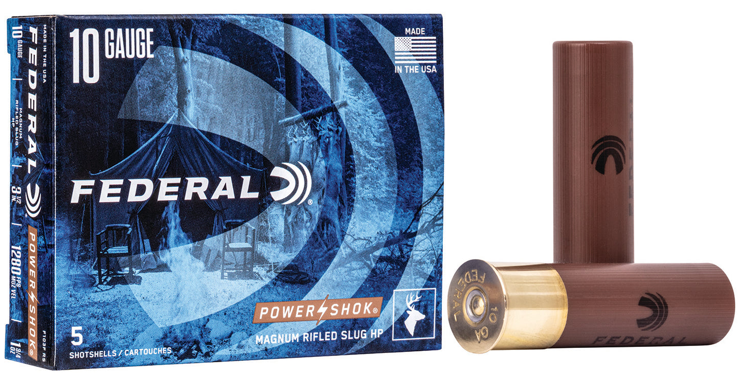 Federal F103FRS Power-Shok Shotshell 10 3.50" 1 3/4 oz Rifled Slug Shot 5 Per Box/ 50 Cs