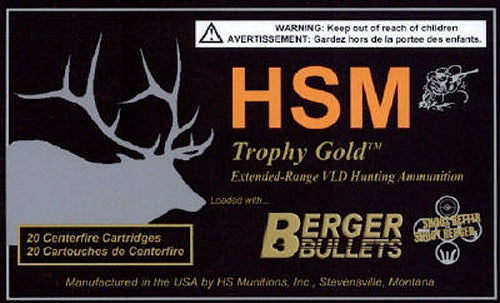 HSM 300WM168V Trophy Gold Extended Range 300 Win Mag 168 gr Berger Hunting VLD Match (BHVLDM) 20 Per Box/ 20 Cs