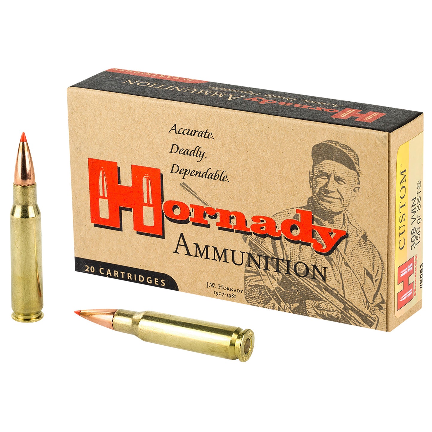 Hornady 8093 Custom Hunting 308 Win 150 gr Super Shock Tip (SST) 20 Per Box/ 10 Cs