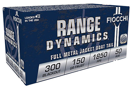 Fiocchi 300BLKC Range Dynamics Compete 300 Blackout 150 gr Full Metal Jacket Boat-Tail (FMJBT) 50 Per Box/ 10 Cs